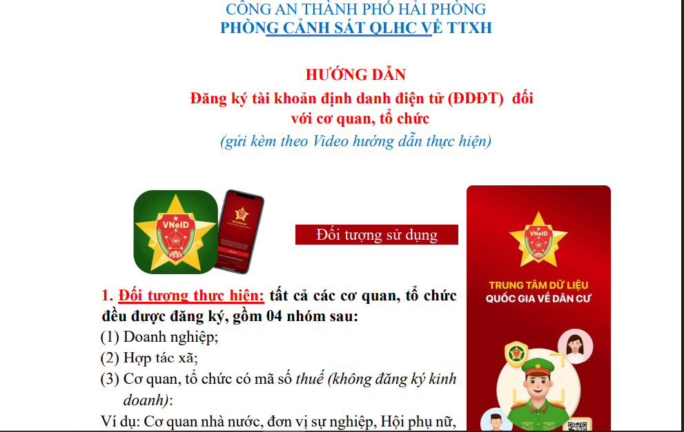 Hướng dẫn đăng ký tài khoản định danh điện tử đối với cơ quan, tổ chức